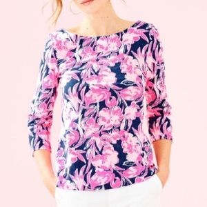 LILLY PULTIZER Waverly Top Inky Navy Pink Flamingo-SOLD